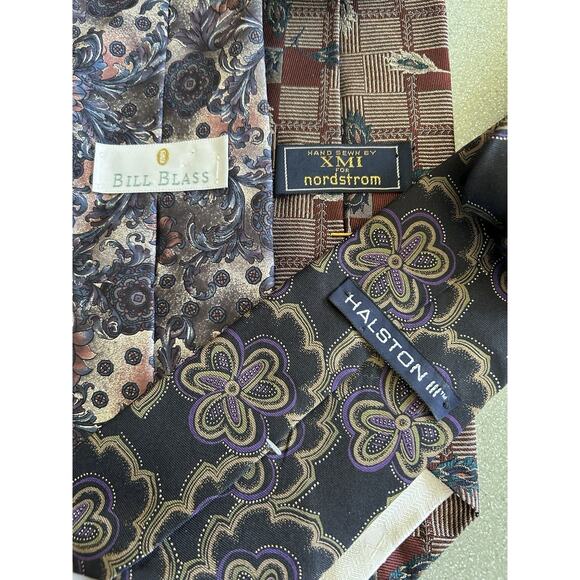 Men’s Silk Neckties Lot of 3 Floral Pattern Bill Blass Halston Nordstrom Tie - Picture 6 of 6